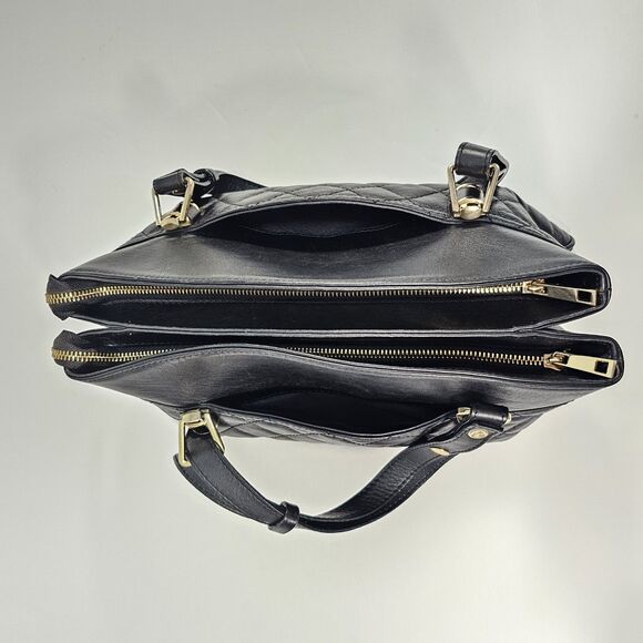 Persaman New York Anabela Quilted Black Leather Satchel Bag Convertible Handles - Picture 10 of 12